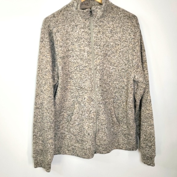 Old Navy Men XL Brown Tweed Fleece Full Zip Mock Neck Athletic Jacket Preppy Y2K - Picture 1 of 12